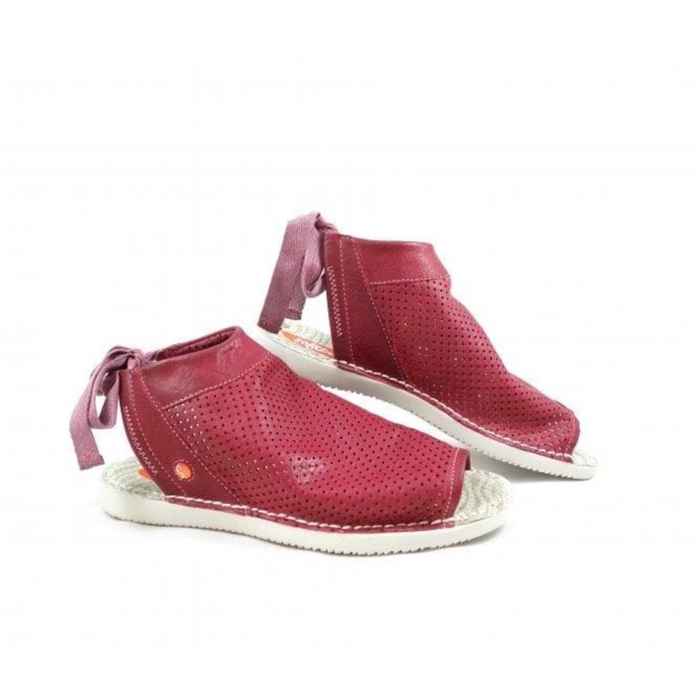 Softinos Tre Soft Sandal Ankle Tie Red Perforated Leather Tie Back Women 39